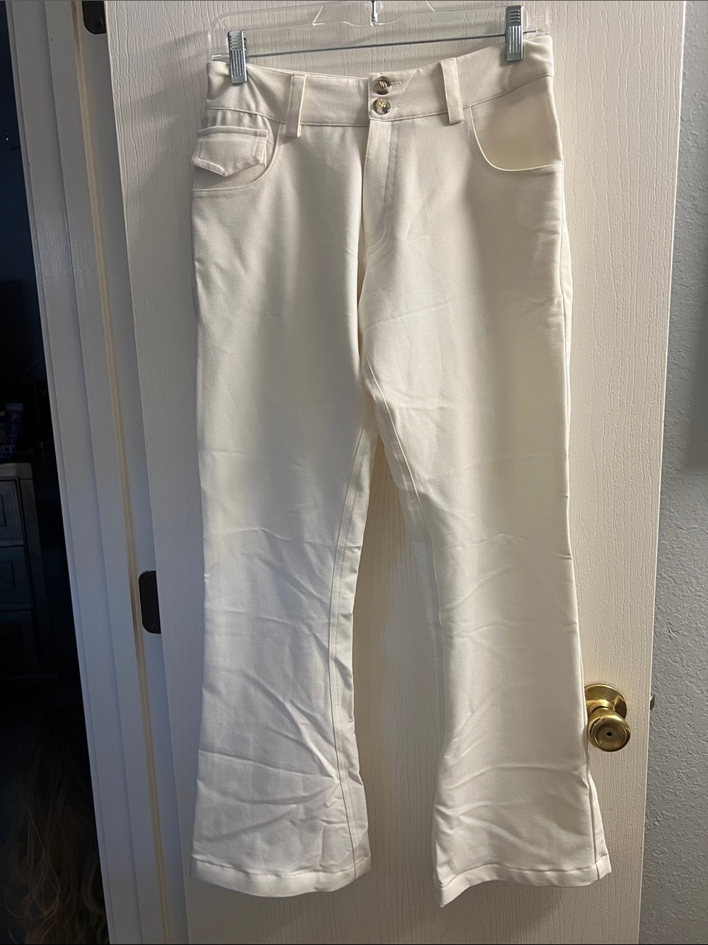 High-Rise Cream Wide-Leg Flare Pants